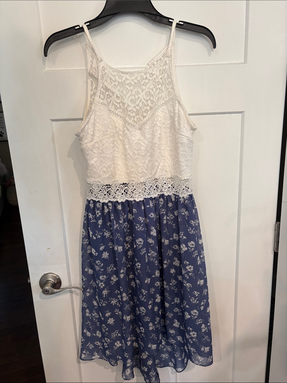 Girls White Lace and Blue Floral Sundress